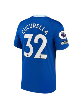 Maglia Nike Chelsea Marc Cucurella Home con toppe EPL + Coppa del Mondo per club 22/23 (blu scuro)