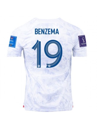 Maglia da trasferta Nike France Karmin Benzema con patch Campione del Mondo e Coppa del Mondo 2022 22/23 (bianco)