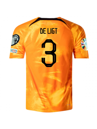 Maglia autentica Nike Olanda De Ligt Home Match con toppe per le qualificazioni agli Euro 22/23 (Laser Orange/Nero)