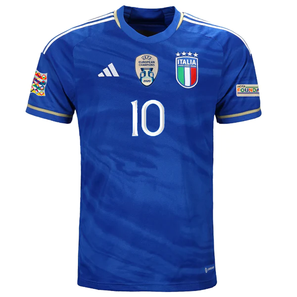 Maglia adidas Italia Roberto Baggio Home con patch Campione d'Europa + Nations League 22/23 (Blu)