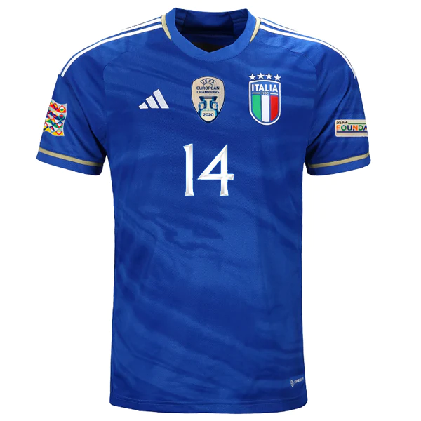 Maglia adidas Italia Federico Chiesa Home con patch Campione d'Europa + Nations League 22/23 (Blu)