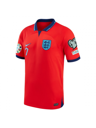 Maglia Nike England Jack Grealish Away 22/23 con toppe per le qualificazioni agli Europei (Challenge Red/Blue Void)