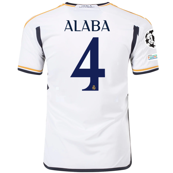 Maglia home adidas Real Madrid David Alaba con toppe Champions League + Coppa del Mondo per Club 23/24 (bianco)