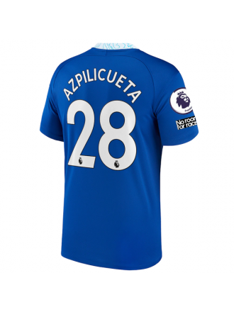 Maglia Nike Chelsea Cesar Azpilicueta Home con toppe EPL + Coppa del Mondo per club 22/23 (blu)