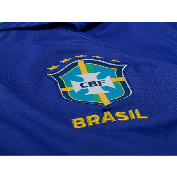 Maglia Nike Brazil Away 22/23 con toppe Coppa del Mondo 2022 (Paramount Blue/Green Spark)