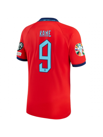 Maglia Nike England Harry Kane Away 22/23 con toppe per le qualificazioni agli Europei (Challenge Red/Blue Void)
