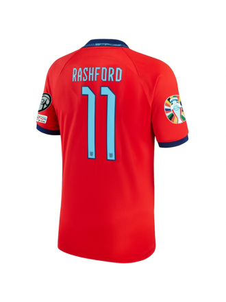 Maglia da trasferta Nike England Marcus Rashford 22/23 con toppe per le qualificazioni agli Europei (Challenge Red/Blue Void)