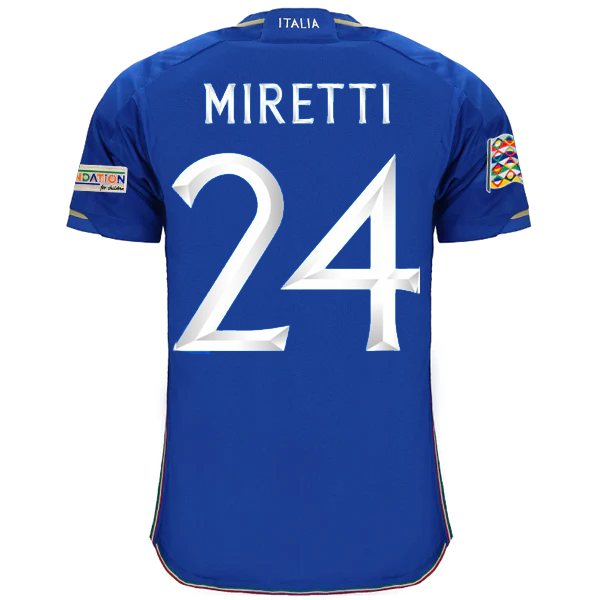Maglia adidas Italia Fabio Miretti Home con patch Campione d'Europa + Nations League 22/23 (Blu)