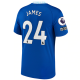 Maglia casalinga Nike Chelsea Reece James con toppe EPL + Coppa del Mondo per club 22/23 (blu scuro)