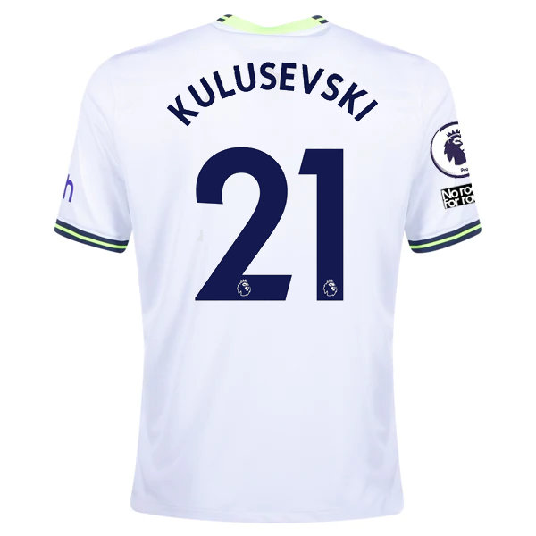 Maglia Nike Tottenham Dejan Kulusevski Home con patch EPL + No Room For Racism 22/23 (bianco)