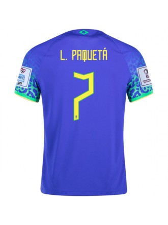 Maglia Nike Brazil Lucas Paqueta Away 22/23 con patch Coppa del Mondo 2022 (Paramount Blue/Green Spark)