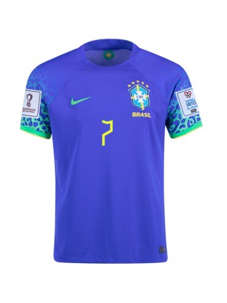 Maglia Nike Brazil Lucas Paqueta Away 22/23 con patch Coppa del Mondo 2022 (Paramount Blue/Green Spark)
