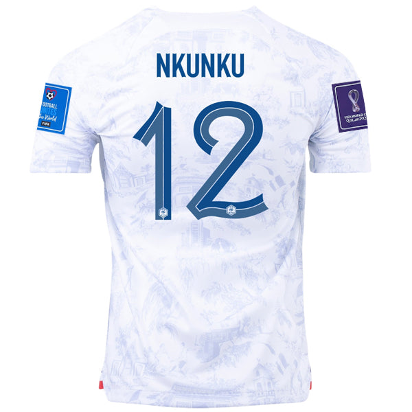 Maglia Nike France Nkunku Away con patch Campione del Mondo e Coppa del Mondo 2022 22/23 (bianco)