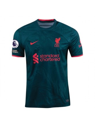 Terza maglia Nike Liverpool Thiago 22/23 con patch EPL e NRFR (Teal Atomico Scuro/Rosso Fuoco)