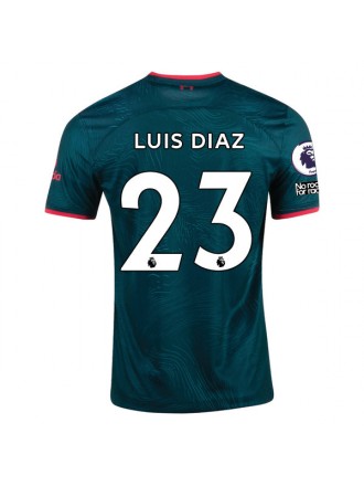 Terza maglia Nike Liverpool Luis Diaz 22/23 con patch EPL e NRFR (Teal Atomico Scuro/Rosso Fuoco)