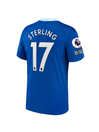 Maglia Nike Chelsea Raheem Sterling Home con toppe EPL + Coppa del Mondo per Club 22/23 (blu)