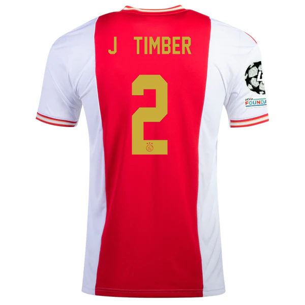 Maglia home adidas Ajax Jurrien Timber con patch Champions League 22/23 (rosso/blu)