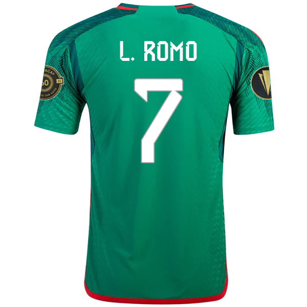 Maglia adidas Mexico Luis Romo Authentic Home Jersey con toppe Gold Cup 22/23 (verde vivo)