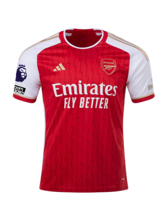 Maglia adidas Arsenal Kieran Tierney Home 23/24 con patch EPL + No Room For Racism (meglio scarlatto/bianco)