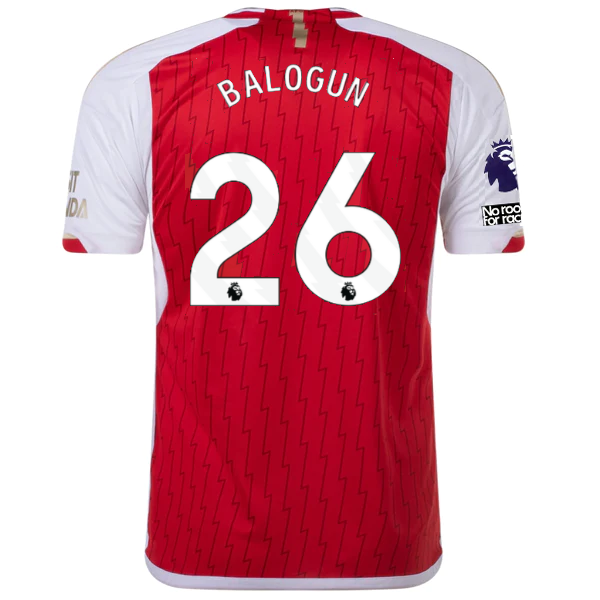 Maglia adidas Arsenal Folarin Balogun Home 23/24 con patch EPL + No Room For Racism (meglio scarlatto/bianco)