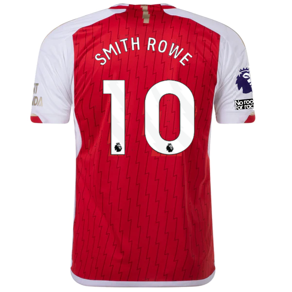 Maglia adidas Arsenal Emile Smith Rowe Home 23/24 con patch EPL + No Room For Racism (meglio scarlatto/bianco)