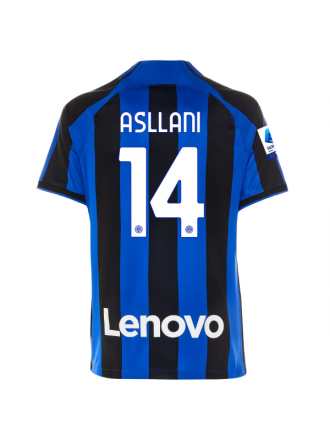 Maglia casalinga Nike Inter Milan Asllani con patch Serie A + Copa Italia 22/23 (Lione Blu/Nero)