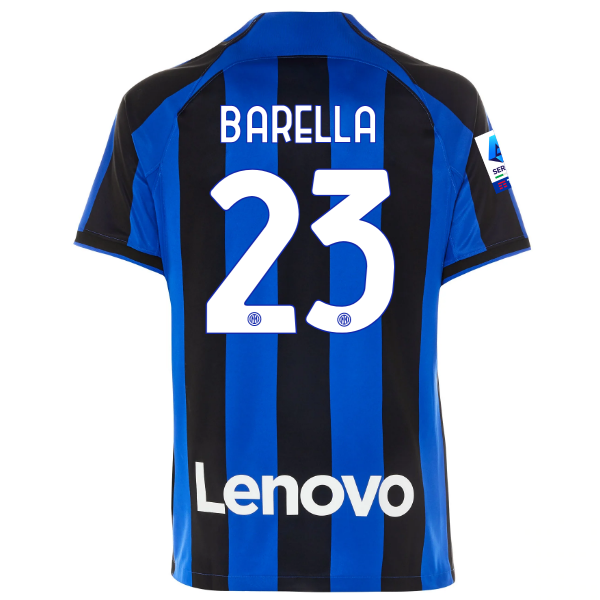 Maglia Nike Inter Milan Nicolo Barella Home con patch Serie A + Copa Italia 22/23 (Lione Blu/Nero)