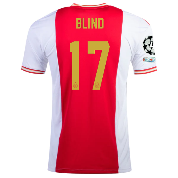 Maglia adidas Ajax Daley Blind Home con toppe Champions League 22/23 (rosso/bianco)