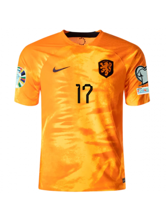 Maglia autentica Nike Olanda Daley Blind Home Match con toppe per le qualificazioni agli Euro 22/23 (Laser Orange/Nero)