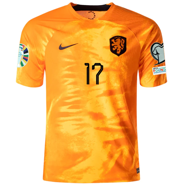 Maglia autentica Nike Olanda Daley Blind Home Match con toppe per le qualificazioni agli Euro 22/23 (Laser Orange/Nero)