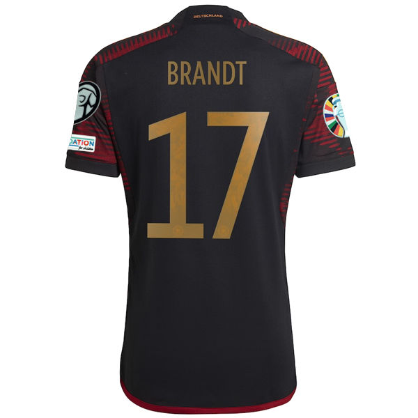 Maglia adidas Germany Julian Brandt Away con toppe per le qualificazioni agli Europei 22/23 (nero/bordeaux)