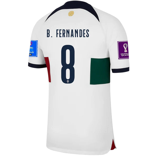 Maglia da trasferta Nike Portugal Bruno Fernandes con toppe Coppa del Mondo 2022 22/23 (vela/ossidiana)