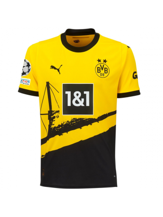 Puma Borussia Dortmund Maglia Home Mateu Morey Bauza con toppe Champions League 23/24 (Cyber Yellow/Puma Nero)