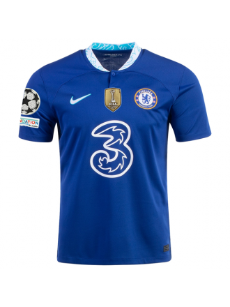 Maglia casalinga Nike Chelsea Pierre-Emerick Aubameyang con toppe Champions League + Coppa del Mondo per club 22/23 (blu)