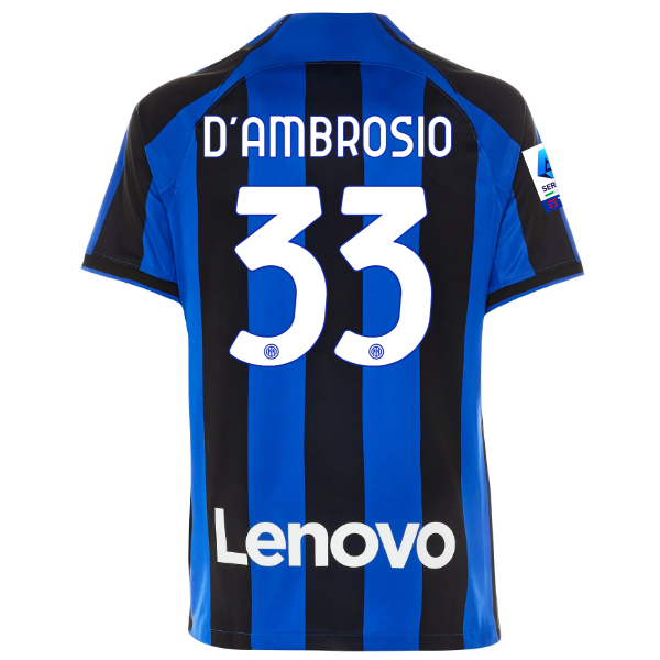 Maglia casalinga Nike Inter Milan D'Ambrosio con patch Serie A + Copa Italia 22/23 (Lione Blu/Nero)