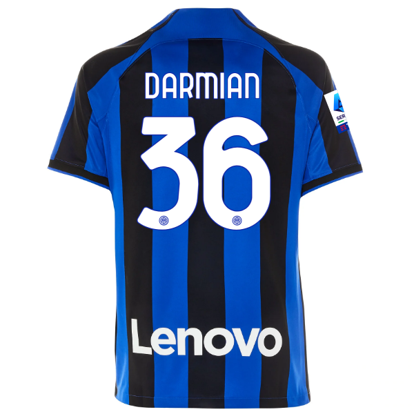 Maglia casalinga Nike Inter Milan Mateo Darmian con patch Serie A + Copa Italia 22/23 (Lione Blu/Nero)