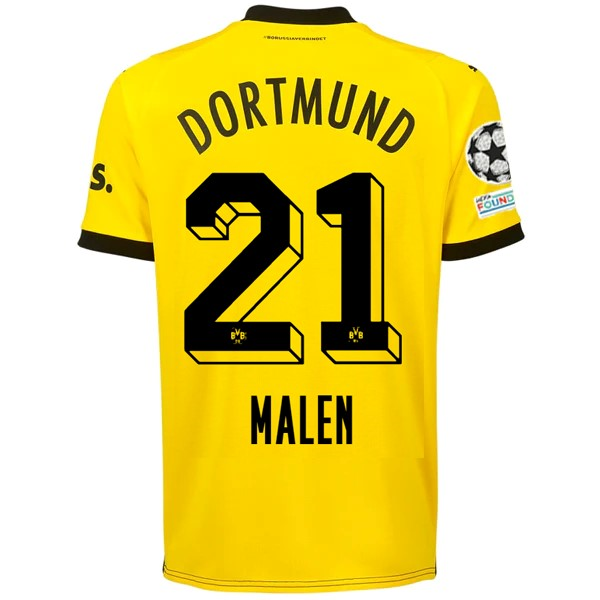 Puma Borussia Dortmund Maglia Home Donyell Malen con patch Champions League 23/24 (Cyber Yellow/Puma Nero)