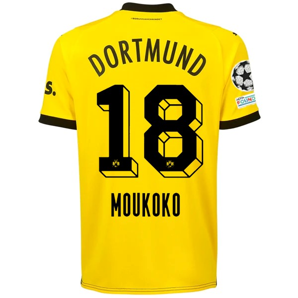 Puma Borussia Dortmund Maglia Home Youssoufa Moukoko con toppe Champions League 23/24 (Cyber Yellow/Puma Nero)