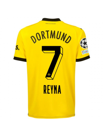 Puma Borussia Dortmund Giovanni Reyna Maglia Home con toppe Champions League 23/24 (Cyber Yellow/Puma Nero)