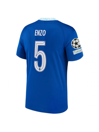 Maglia casalinga Nike Chelsea Enzo Fernandez con toppe Champions League + Coppa del Mondo per club 22/23 (blu scuro)