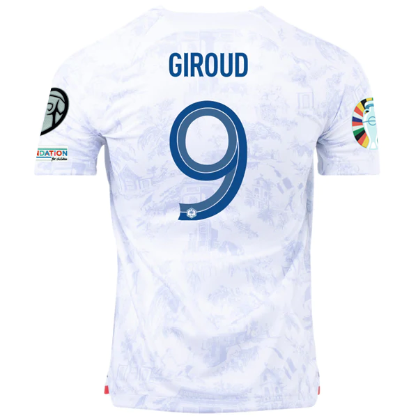Maglia da trasferta della Nike France Oliver Giroud con patch campione della Nations League + patch qualificazioni Euro 22/23 (Bianco)