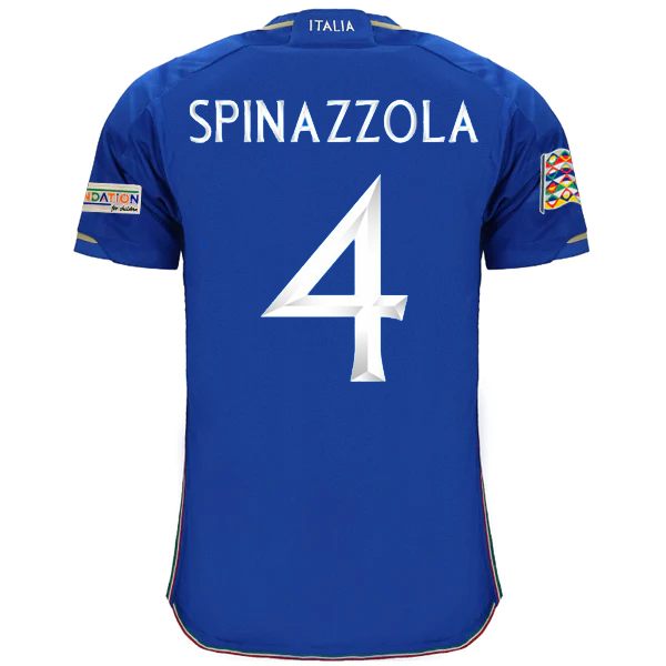 adidas Italia Leonardo Spinazzola Maglia Home con patch Campione d'Europa + Nations League 22/23 (Blu)