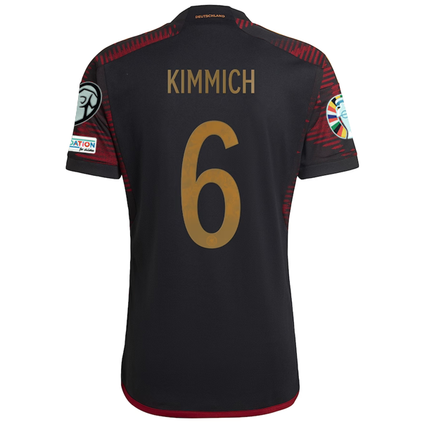 Maglia adidas Germany Joshua Kimmich Away con toppe per le qualificazioni agli Europei 22/23 (Nero/Bordeaux)