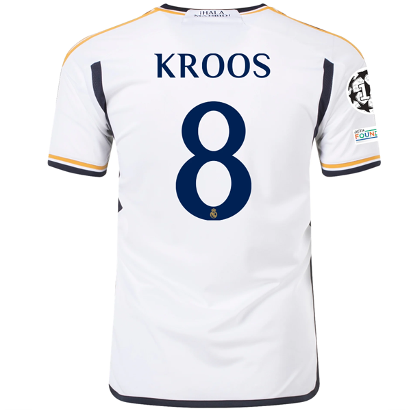 Maglia home adidas Real Madrid Toni Kroos con toppe Champions League + Coppa del Mondo per Club 23/24 (bianco)