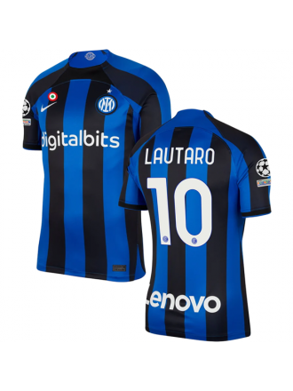 Maglia casalinga Nike Inter Milan Lautaro Martinez con patch Champions League 22/23 (Lione Blu/Nero)