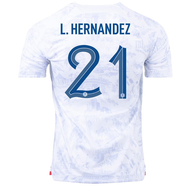 Maglia da trasferta Nike France Lucas Hernandez con patch Campione del Mondo 22/23 (Bianco)
