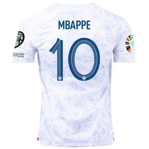 Maglia Nike France Kylian Mbappe Away con patch campione della Nations League + patch qualificazioni Euro 22/23 (Bianco)