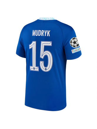 Maglia Nike Chelsea Mudryk Home con toppe Champions League + Coppa del Mondo per Club 22/23 (blu scuro)