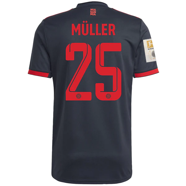 Terza maglia adidas Bayern Monaco Thomas Muller con patch Bundesliga +10 volte vincitore 22/23 (grigio notte)