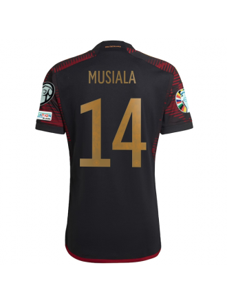 Maglia adidas Germany Jamal Musiala Away con toppe per le qualificazioni agli Europei 22/23 (nero/bordeaux)
